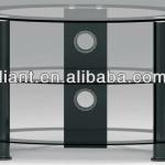 Black silk screen oval glass tv stand