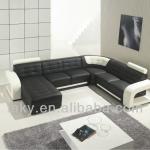 LK-LS206 Corner fashion leather sofa with black and white color