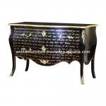 Black Painted Poem Signature Commode with 2 Drawers