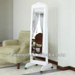 Wooden mirrored jewelry cabinet with wheels at Crazy Sales