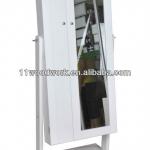 mirrored jewelry armoire with two door left side with shelf