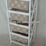 KD white painted paulownia wood cabinet with four fabric drawers