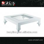 TA96L Modern tempered glass white glossy coffee table