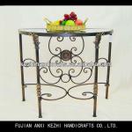 glass top half moon wrought iron console table for sale