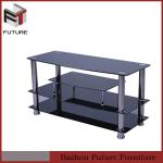 cheap 3 tier stainless steel leg black tempered glass tv stand-glass tv stand TV-840