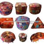 Indian ottomans poufs footstools Vintage fabric embroidered ottomans covers Wholesalers Bohemian Indian Ottomans/Stools