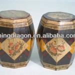 Chinese antique colorful wooden drum stool