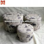 Set 3 Round fabric covered ottoman