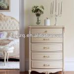 Romantic princess white colour rose wooden hand carved bedroom furniture-5 drawers chest-W0050