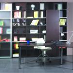 Modern Black Wood Home Office (book case, desk, chair)-O-002