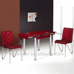 2013 Europe Popular Extention Tempered Glass Stable Metal Dining Room Set DT-B929, DC-B66-2