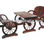 2013 garden chair and table set outdoor furniture retro carbonized wooden wheel bench and table ITEM-305