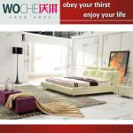 2013 New Design Bedroom Leather Soft Bed With headrest(BW1005) white color genuine leather BW1005