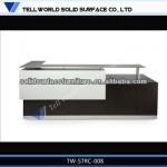 2013 New design white and black L Shape artificial marble hotel reception counter design TW-STRC-008