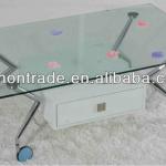 2013 new modern tempered glass center table with wheels SCT-1321