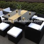 9pc Rattan Outdoor Furniture Wicker Dining Table Set Grey Cushion 8 Seat BLACK roots-sf-09