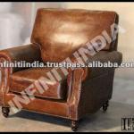 ANTIQUE STYLE BROWN VINTAGE INDUSTRIAL LEATHER SOFA MVIND_234