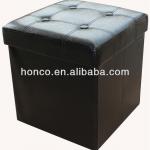 Black PU Leather foldable storage ottoman whit buttons 4A-112BLB