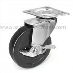 Black Rubber side brake Caster with plate S75-SB-BR-P