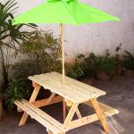 Children Outdoor Folding Wooden Table and Chair Set with Unbrella AIMIKA0262