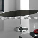 chrome steel base black tempered glass oval dining table T410