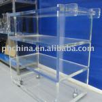 Clear Acrylic Hotel Trolley;Plexiglass Hotel Service Trolley;Perspex Restaurant Trolley;Clear Acrylic Serving Cart FW567