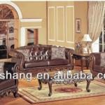 Deluxe traditional leather and PVC sofa set with tufted back and show wood RS-Sofa5687