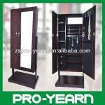 Double Door Big Wooden Mirrored Jewelry Cabinet with Base below and Cosmetic Mirror inside PY-8011