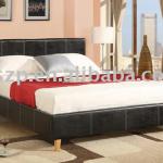 Faux Leather black Bed with white stitching line Leather44