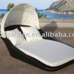 Garden resin wicker chaise lounger bed with shade canopy KD-10280