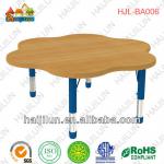 Good Quality Inexpensive Flower Shape Wood Grain Table Child School Furniture Study Desk for Six Kids HJL-BA006