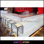 Gorgeous Simple L Shaped Pure White Corian Solid Surface LED Bar Counter STBC-027