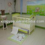 High quality PU painting wood and MDF green yellow multifunctional baby crib bed B31