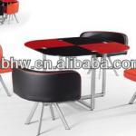 high quality tempered glass dining table and chairs with cheap price HW-DS001