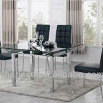 Home furniture Promotion-Glass Extension Dining Table &amp; Chairs with metal chroming (1+4) DT6056+DC6041A