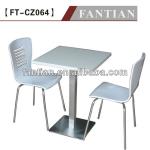 Hot sales stainless steel base for square wooden dining table and plastic chair white square wooden dining table sets FT-CZ064 Wooden dining table and plastic chair