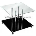 LC-1011,Modern Black Clear Tempered Glass Shelf Chrome Side End Coffee Table LC-1011