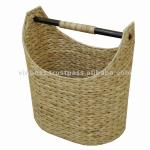 Magazine basket with wood handle Water hyacinth weave Natural M-4756