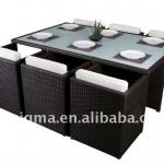 Modern design Rattan Outdoor compact glass dining table SG-032B