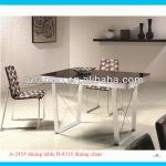 Modern dinning room furniture, temper glass dining table set with aluminum glass and black color for sale glass dining table---A-245