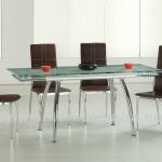 Modern glass and metal dining table and chair set YM-004