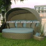 Modern outdoor patio rattan sunbed with cover canopy furniture OMR-H079