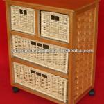 new designed wooden hospital cabinet with wicker baskets and wheels base SLQ26013