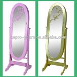 Oval Applique Wooden Mirrored Jewelry Cabinet with Door Lock and LED Light PY-63