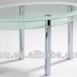 oval glass and stainless steel leg dining room table DT-04-1