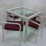 PACK COSTI-4, 4 Armchairs and table, Aluminium, rattan, white beigecolour.