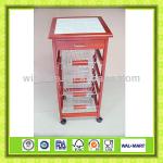 pine wood kitchen trolley with stainless still basket HMM-4