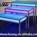 Rectangular Stainless Steel Banquet/Wedding/Bar/Home/&#39;Hotel Table with LED Lights and Glass Top U-105