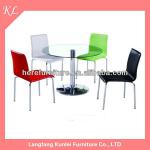 Round clear glass chrome plate dining table and PVC dining chair dining set SDS-101 SDS-101