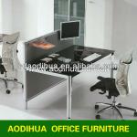 Small size with partition glass top computer table LA-007 LA-007